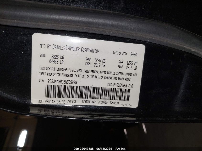 2005 Chrysler 300 VIN: 2C3JA43R25H559608 Lot: 39649888