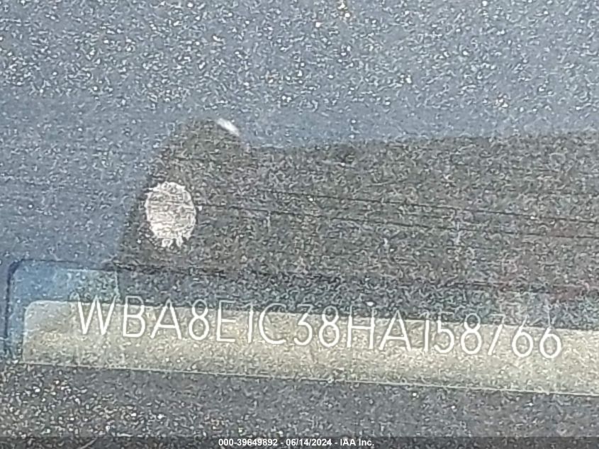 2017 BMW 330E Iperformance VIN: WBA8E1C38HA158766 Lot: 39649892