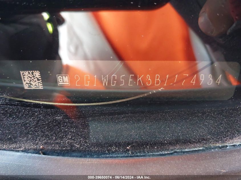 2011 Chevrolet Impala Lt VIN: 2G1WG5EK3B1174934 Lot: 39650074