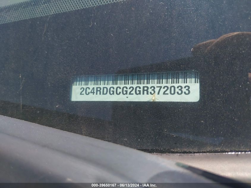 2016 Dodge Grand Caravan Sxt VIN: 2C4RDGCG2GR372033 Lot: 39650167