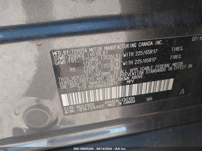 2019 TOYOTA RAV4 LE - 2T3F1RFVXKC032811