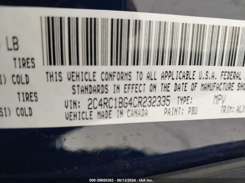 2012 Chrysler Town & Country Touring VIN: 2C4RC1BG4CR232335 Lot: 39650262