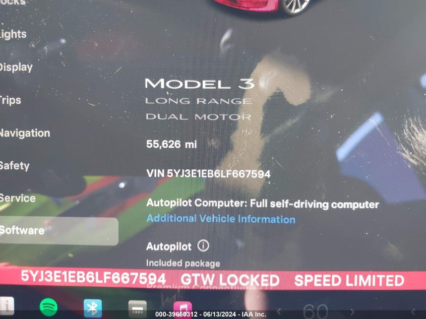 2020 Tesla Model 3 Long Range Dual Motor All-Wheel Drive VIN: 5YJ3E1EB6LF667594 Lot: 39650312