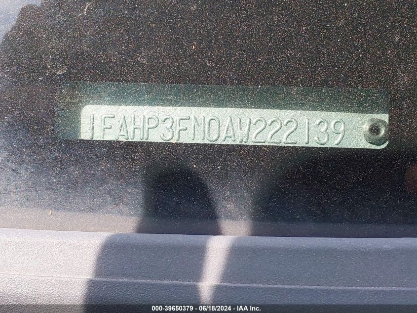 2010 Ford Focus Se VIN: 1FAHP3FN0AW222139 Lot: 39650379