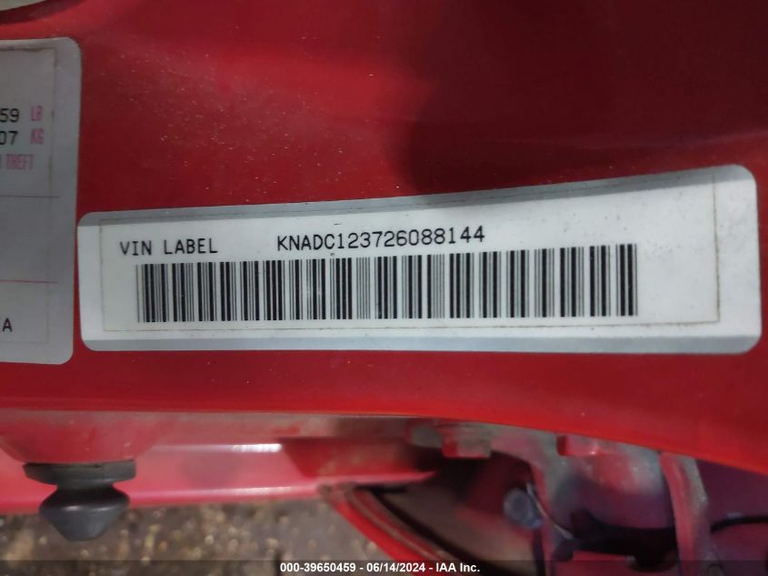 2002 Kia Rio VIN: KNADC123726088144 Lot: 39650459