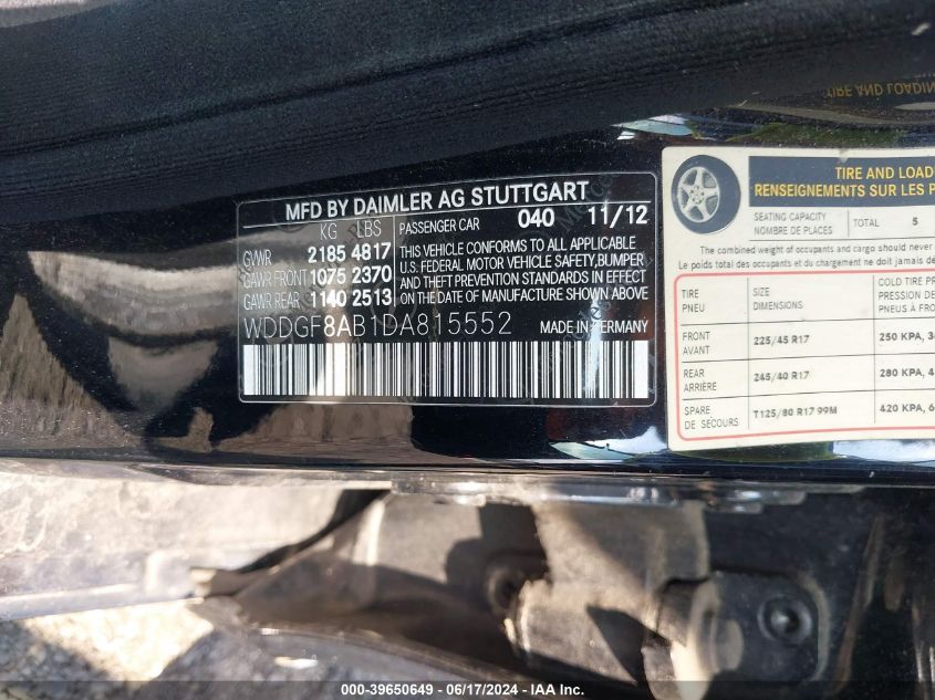 2013 Mercedes-Benz C 300 Luxury 4Matic/Sport 4Matic VIN: WDDGF8AB1DA815552 Lot: 39650649