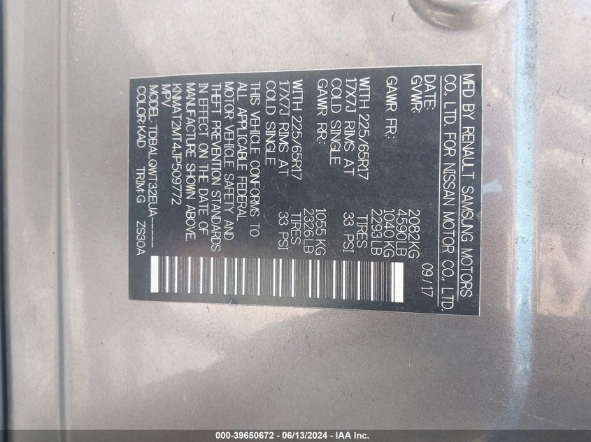 2018 Nissan Rogue Sv VIN: KNMAT2MT4JP509772 Lot: 39650672