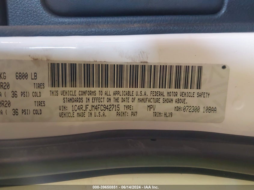 2015 Jeep Grand Cherokee Summit VIN: 1C4RJFJM4FC942715 Lot: 39650851
