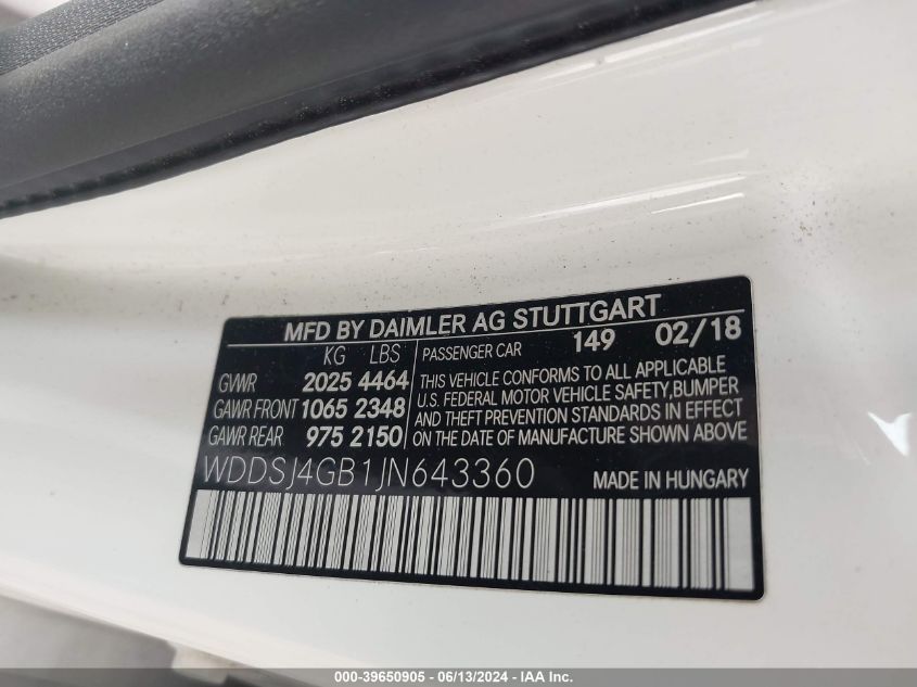 2018 MERCEDES-BENZ CLA 250 4MATIC - WDDSJ4GB1JN643360