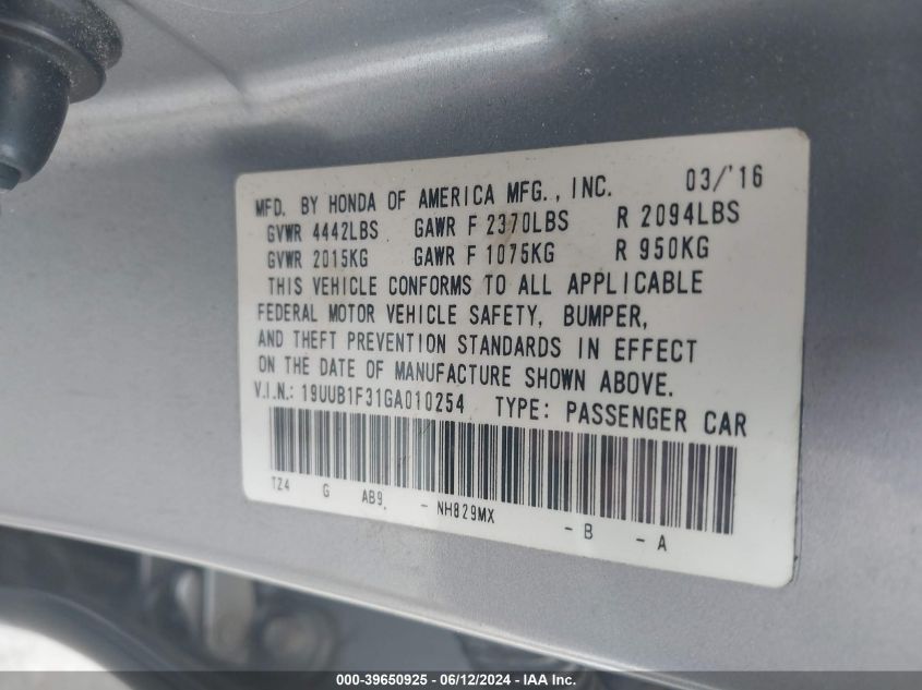 19UUB1F31GA010254 2016 Acura Tlx Base (Dct)