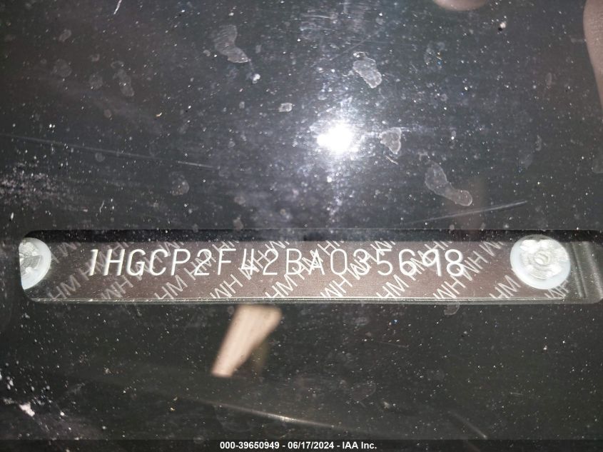 2011 Honda Accord 2.4 Lx-P VIN: 1HGCP2F42BA035698 Lot: 39650949