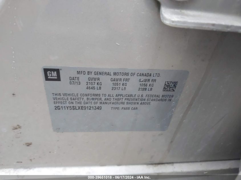 2014 Chevrolet Impala 1Ls VIN: 2G11Y5SLXE9121349 Lot: 39651018