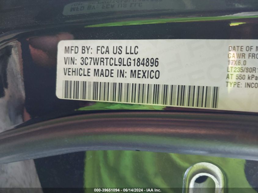 2020 Ram 3500 Chassis Tradesman/Slt/Laramie/Limited VIN: 3C7WRTCL9LG184896 Lot: 39651094