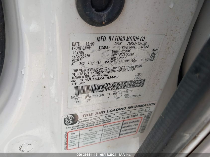 2010 Ford Expedition Eddie Bauer/King Ranch VIN: 1FMJU1H5XAEB34450 Lot: 39651119