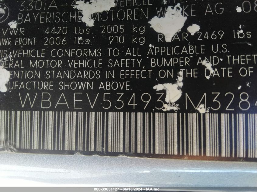 2003 BMW 330I VIN: WBAEV53493KM32840 Lot: 39651127