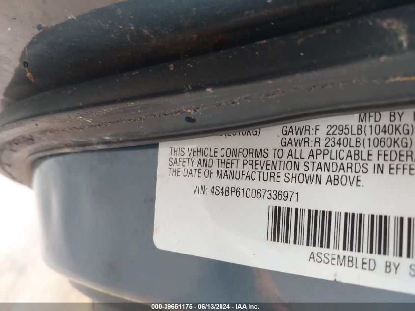 2006 Subaru Outback 2.5I VIN: 4S4BP61C067336971 Lot: 39651175