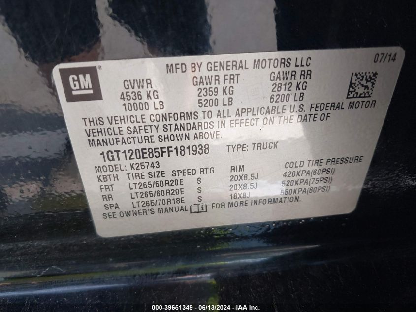 1GT120E85FF181938 2015 GMC Sierra 2500Hd Denali