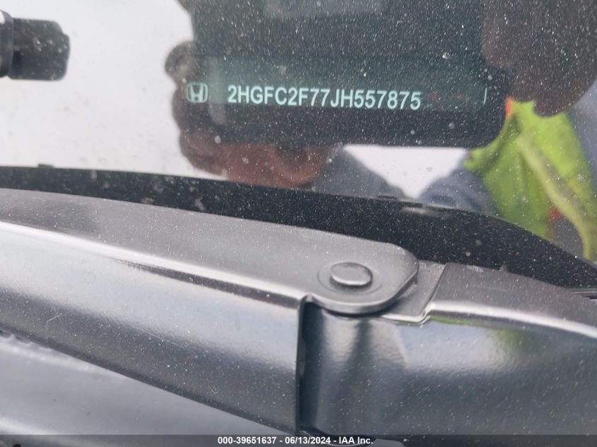 2018 Honda Civic Ex VIN: 2HGFC2F77JH557875 Lot: 39651637