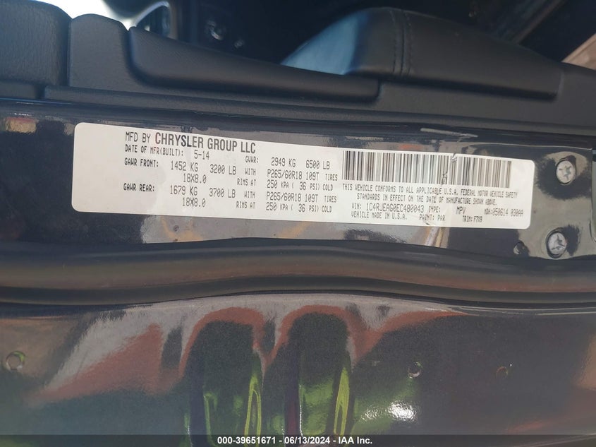 2014 Jeep Grand Cherokee Laredo VIN: 1C4RJEAG0EC480043 Lot: 39651671