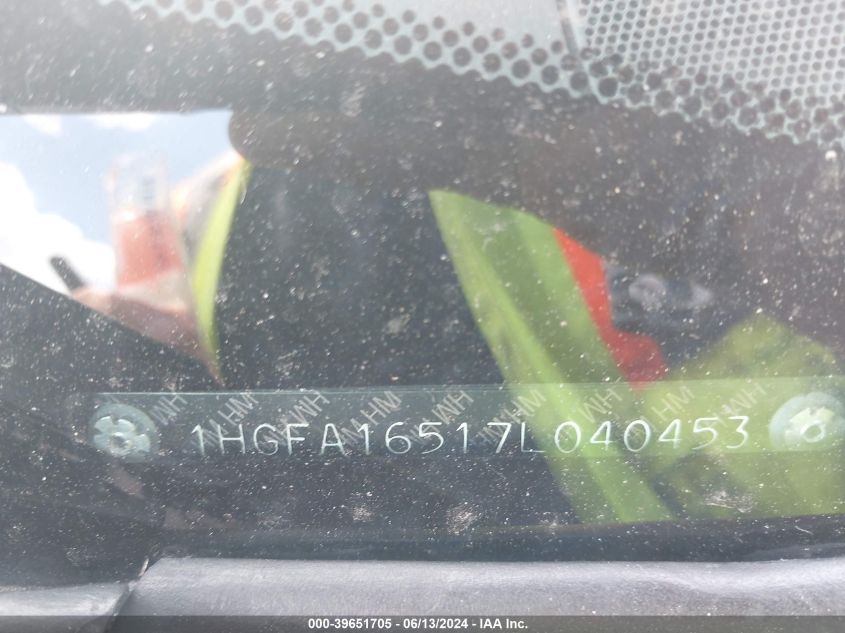 2007 Honda Civic Lx VIN: 1HGFA16517L040453 Lot: 39651705