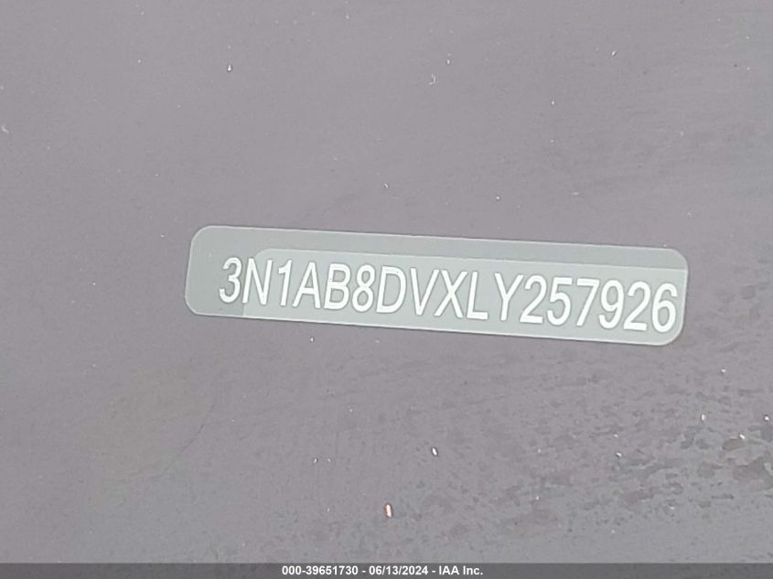 2020 Nissan Sentra Sr Xtronic Cvt VIN: 3N1AB8DVXLY257926 Lot: 39651730