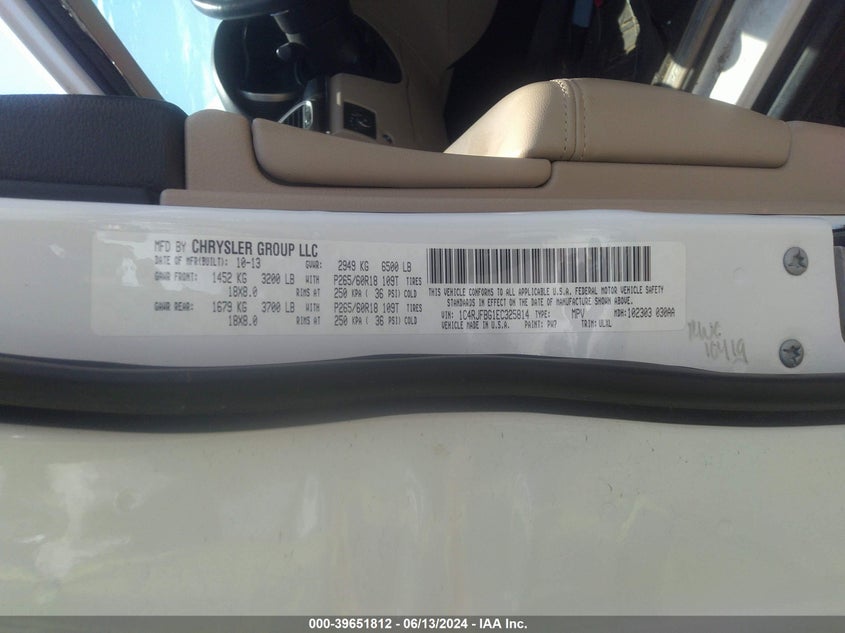 2014 Jeep Grand Cherokee Limited VIN: 1C4RJFBG1EC325814 Lot: 39651812