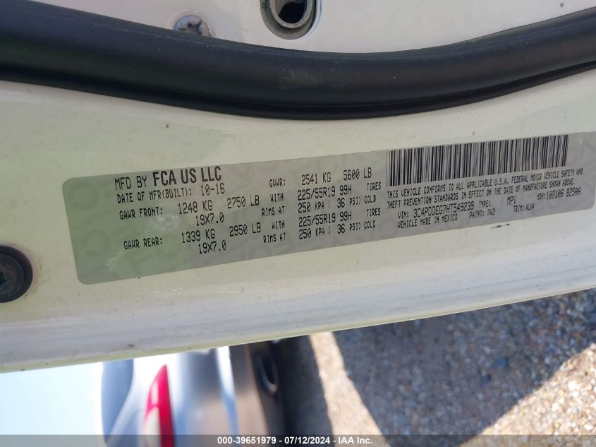 2017 Dodge Journey Gt Awd VIN: 3C4PDDEG7HT549239 Lot: 39651979