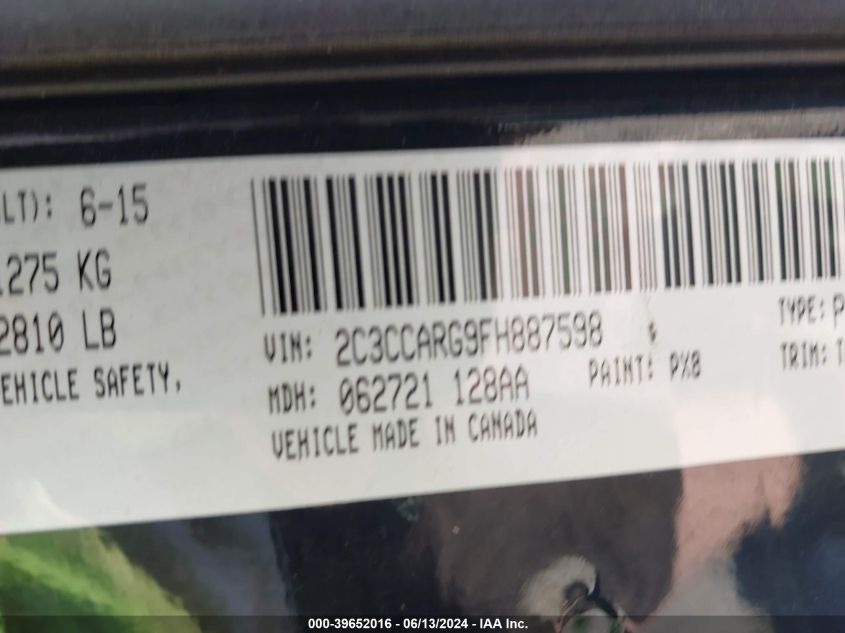 2015 Chrysler 300 Limited VIN: 2C3CCARG9FH887598 Lot: 39652016