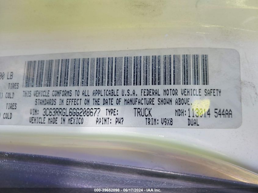 2016 Ram 3500 Tradesman VIN: 3C63RRGL6GG208677 Lot: 39652098