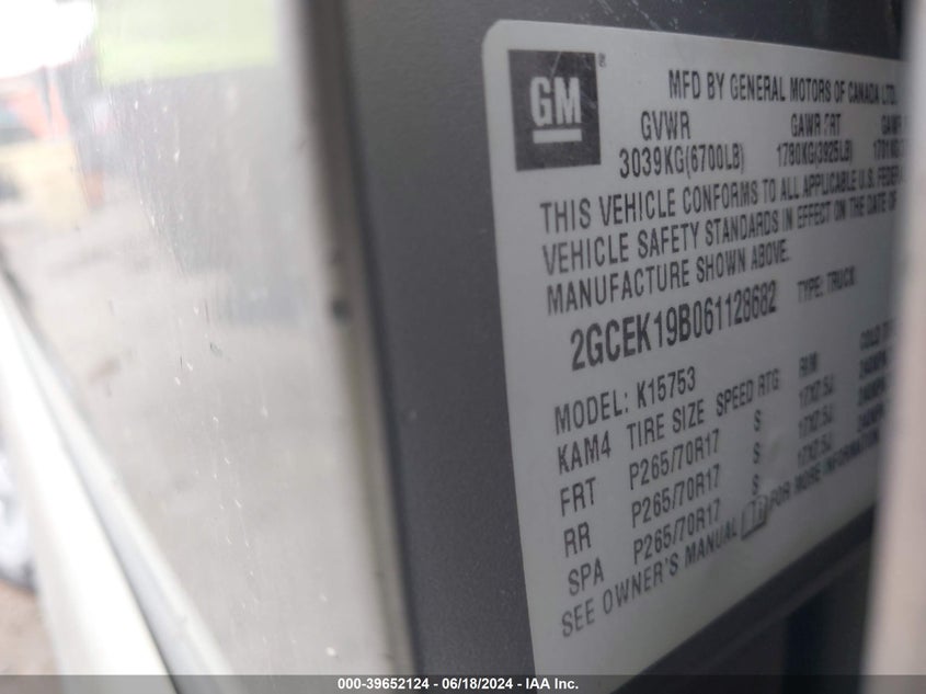 2006 Chevrolet Silverado 1500 Lt1 VIN: 2GCEK19B061128682 Lot: 39652124