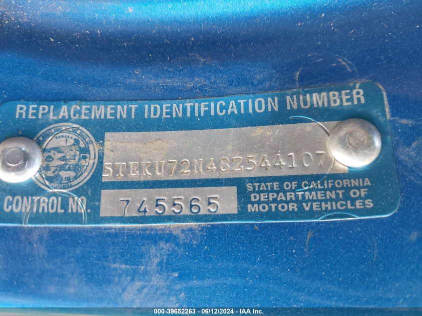 2008 Toyota Tacoma Prerunner V6 VIN: 5TEKU72N48Z544107 Lot: 39652263