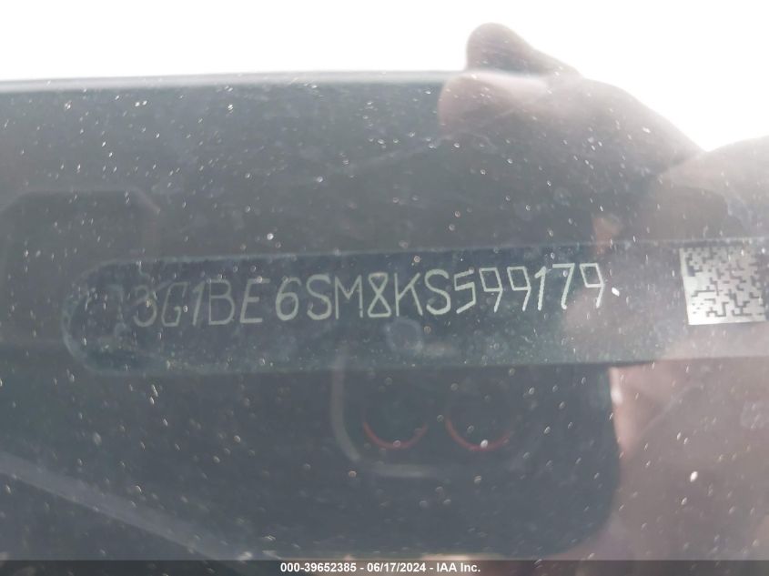 2019 Chevrolet Cruze Lt VIN: 3G1BE6SM8KS599179 Lot: 39652385