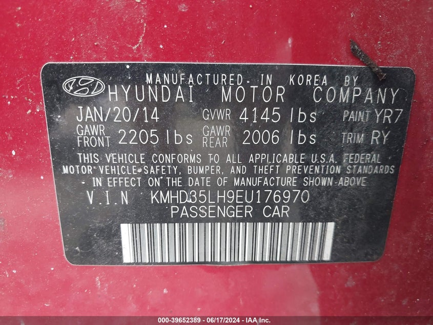 2014 Hyundai Elantra Gt VIN: KMHD35LH9EU176970 Lot: 39652389