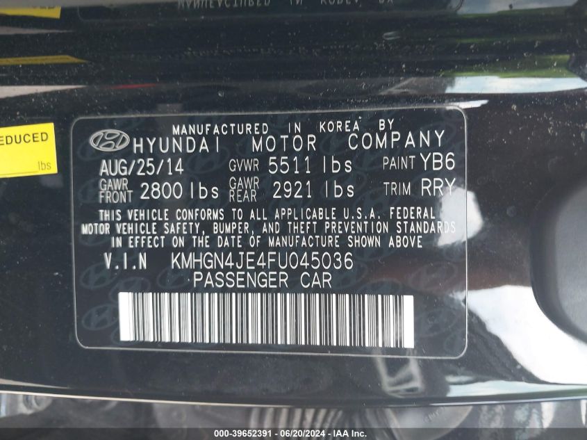 2015 HYUNDAI GENESIS 3.8 - KMHGN4JE4FU045036