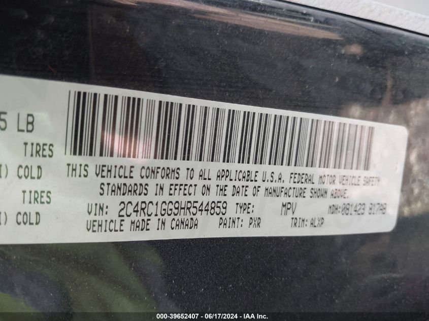 2017 Chrysler Pacifica Limited VIN: 2C4RC1GG9HR544859 Lot: 39652407