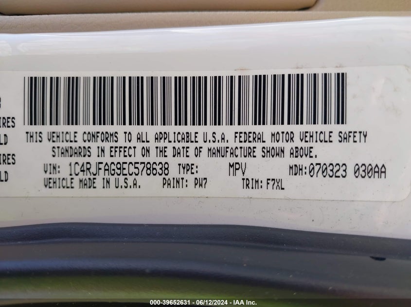 2014 Jeep Grand Cherokee Laredo VIN: 1C4RJFAG9EC578638 Lot: 39652631