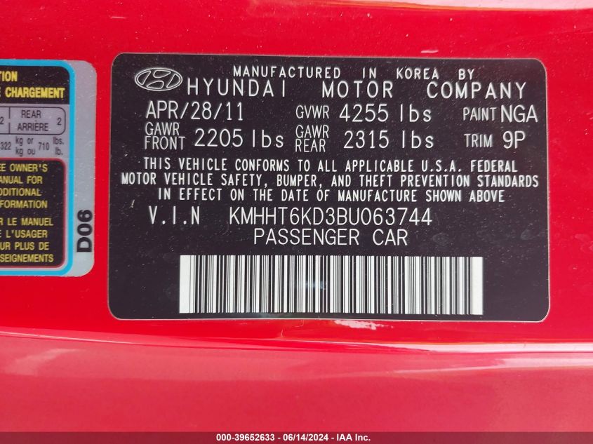 KMHHT6KD3BU063744 | 2011 HYUNDAI GENESIS