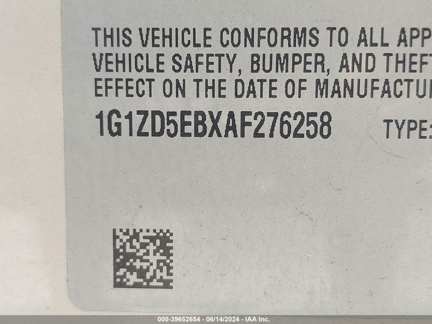 2010 Chevrolet Malibu Lt VIN: 1G1ZD5EBXAF276258 Lot: 39652654