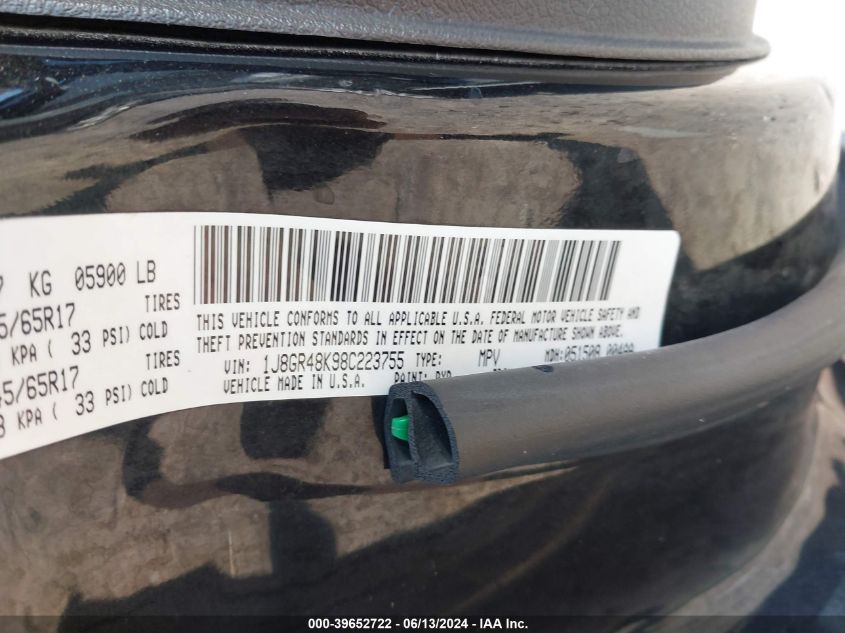 2008 Jeep Grand Cherokee Laredo VIN: 1J8GR48K98C223755 Lot: 39652722