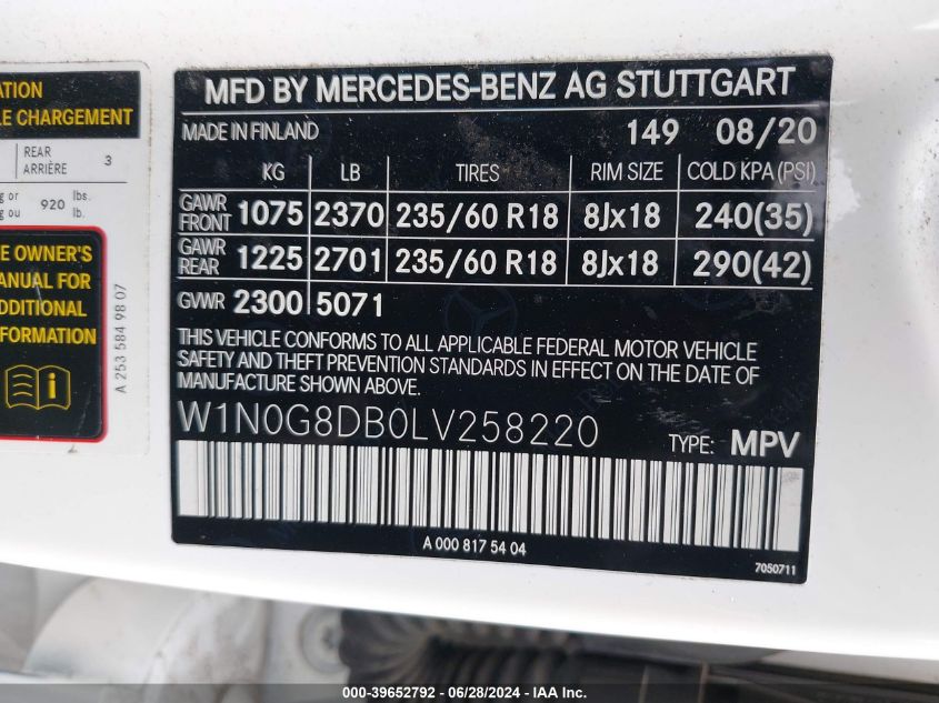 2020 MERCEDES-BENZ GLC 300 - W1N0G8DB0LV258220