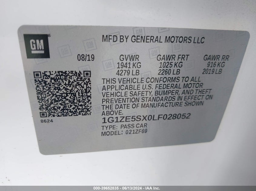 2020 Chevrolet Malibu Fwd Premier VIN: 1G1ZE5SX0LF028052 Lot: 39652835