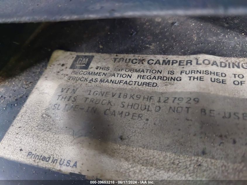 1987 Chevrolet Blazer V10 VIN: 1GNEV18K9HF127929 Lot: 39653218