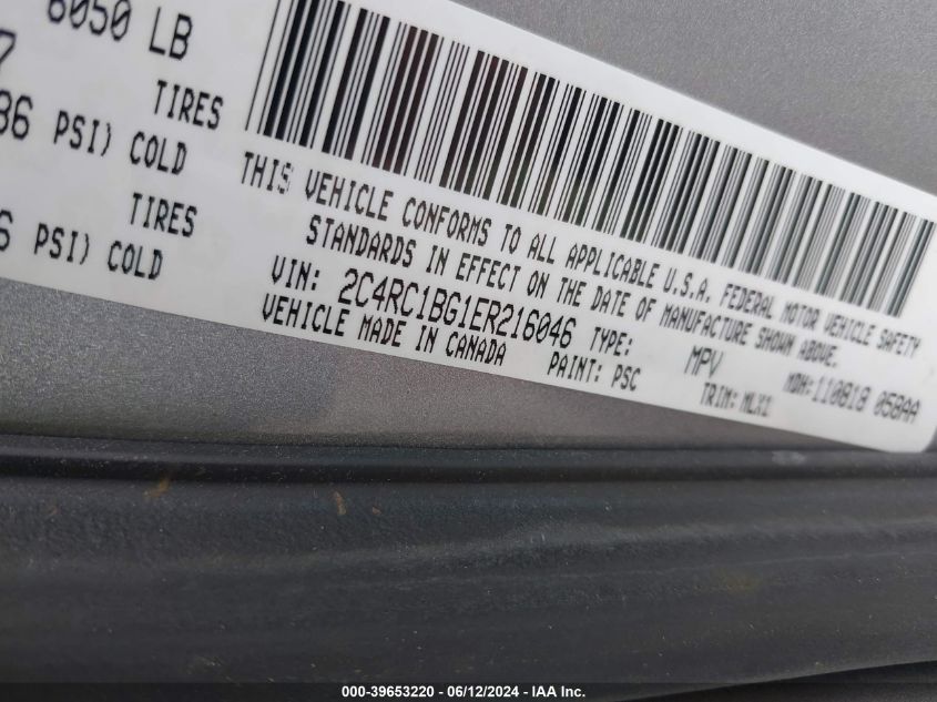 2014 Chrysler Town & Country Touring VIN: 2C4RC1BG1ER216046 Lot: 39653220