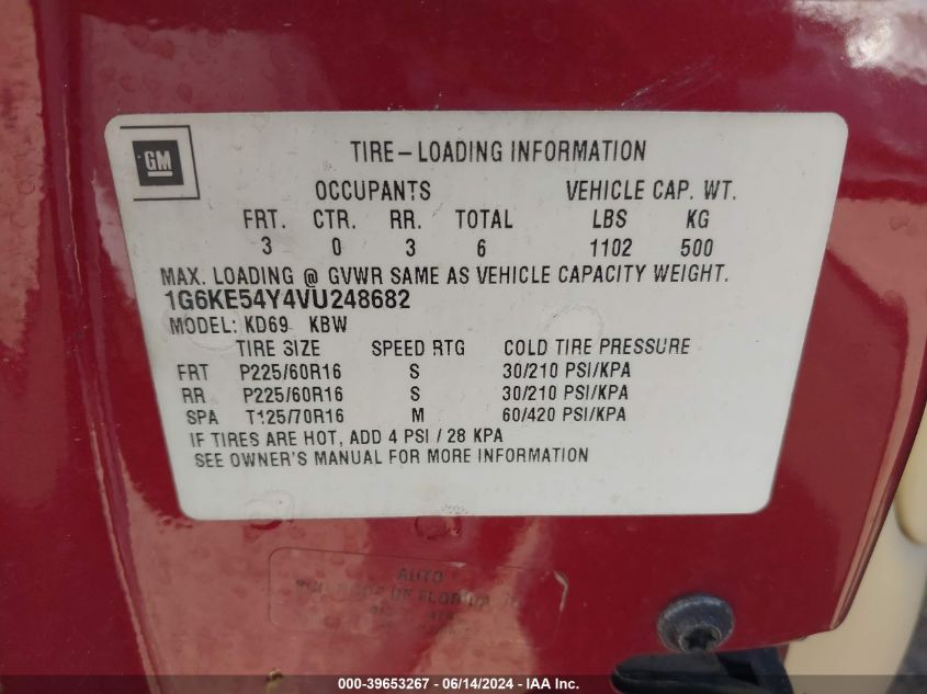 1997 Cadillac Deville D'elegance VIN: 1G6KE54Y4VU248682 Lot: 39653267