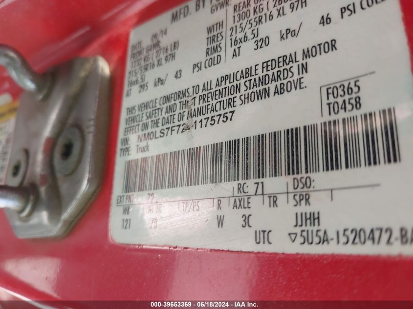 2015 Ford Transit Connect Xlt VIN: NM0LS7F72F1175757 Lot: 39653369