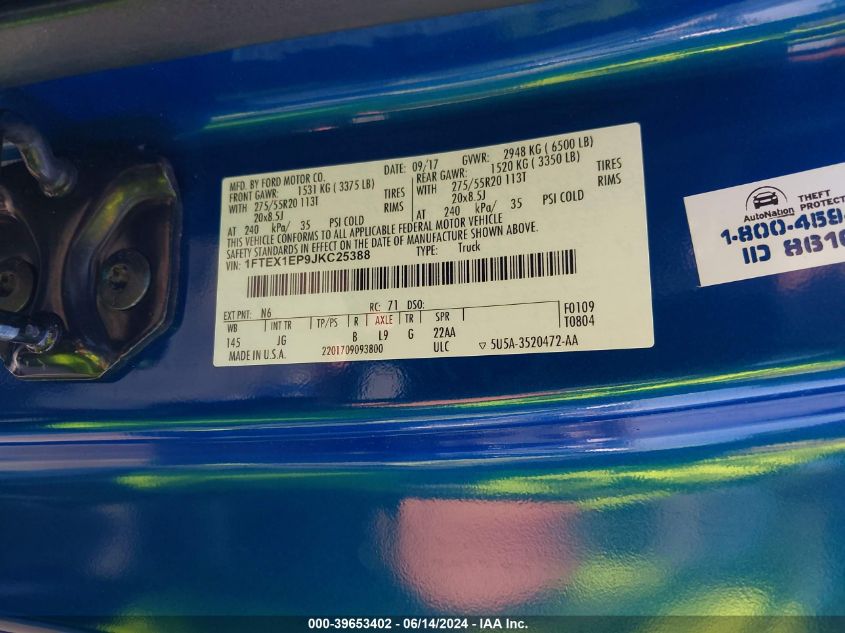 2018 Ford F-150 Xl VIN: 1FTEX1EP9JKC25388 Lot: 39653402