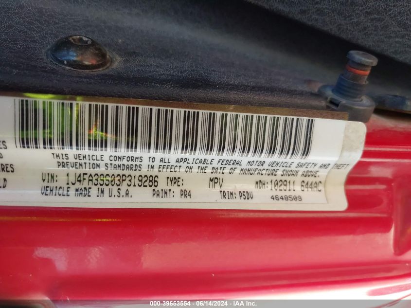 2003 Jeep Wrangler X VIN: 1J4FA39S03P319286 Lot: 39653554