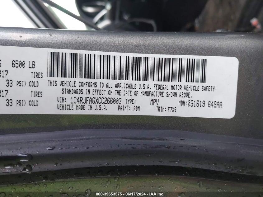 2012 Jeep Grand Cherokee Laredo VIN: 1C4RJFAGXCC266003 Lot: 39653575