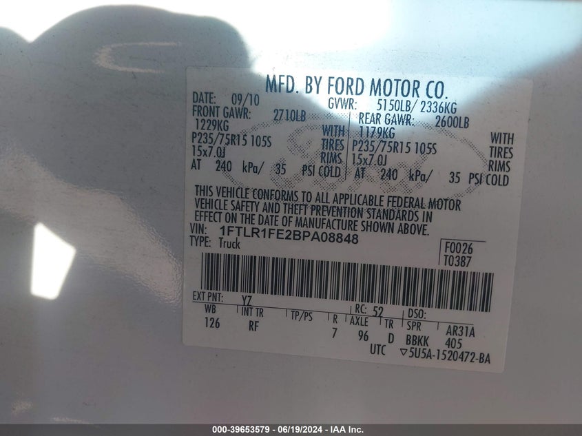 2011 Ford Ranger Xl VIN: 1FTLR1FE2BPA08848 Lot: 39653579