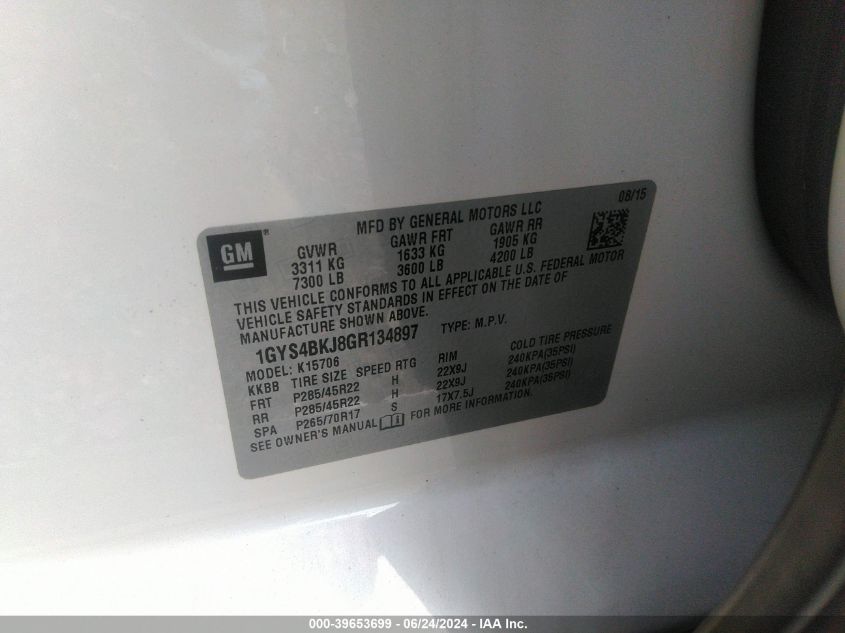 2016 CADILLAC ESCALADE LUXURY - 1GYS4BKJ8GR134897